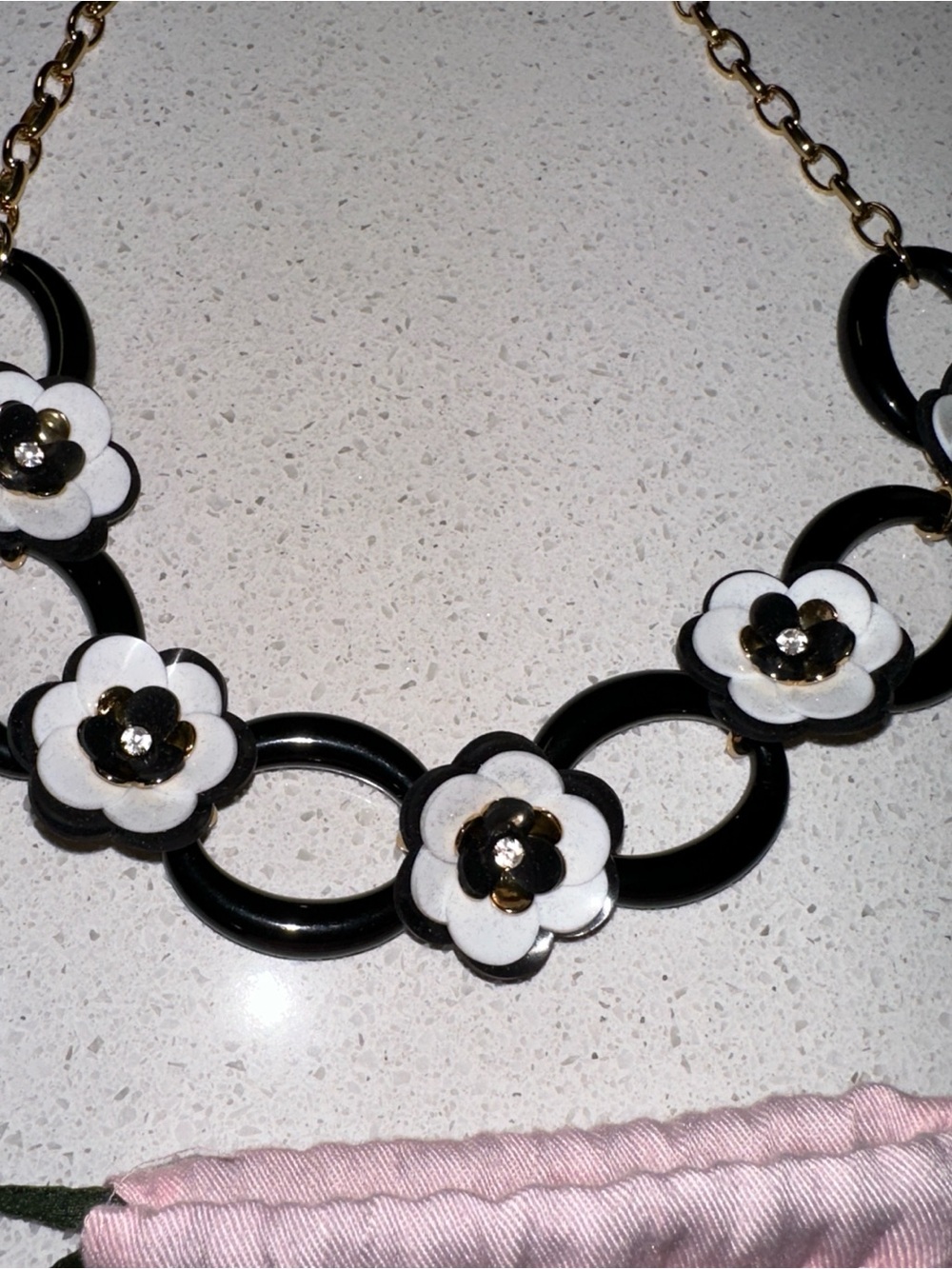 Kate Spade - Black & White Floral Statement Necklace - Gold Accent